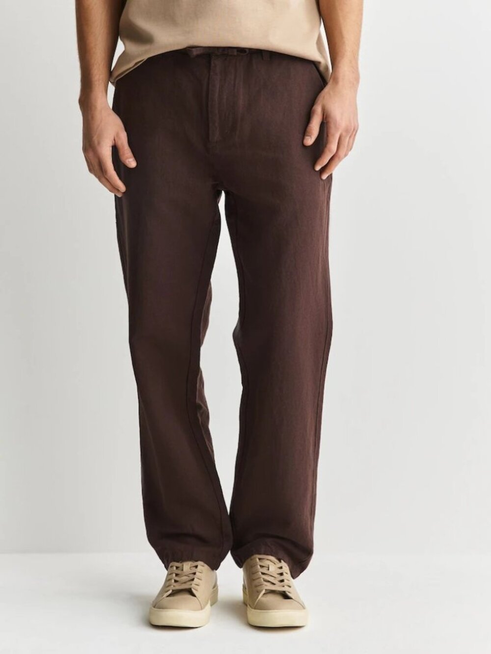 New Willit Burgundy Red Straight Fit Cotton Linen Blend Twill Chino Trousers - Picture 2 of 13